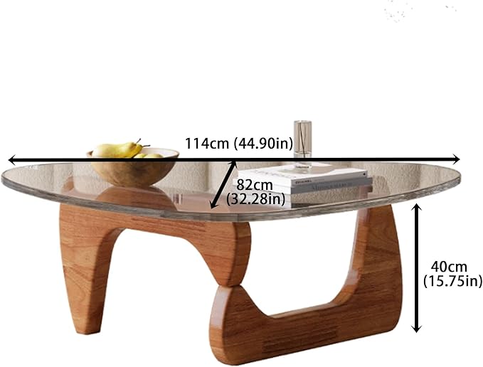 EASYSOUL Modern Glass Coffee Table, 44.88" D x 32.28" W x 15.75" H, Abstract Round Tea Tables for Living Room Home Office Industrial Cocktail Tables (Walnut-Clear Glass, 44.88")