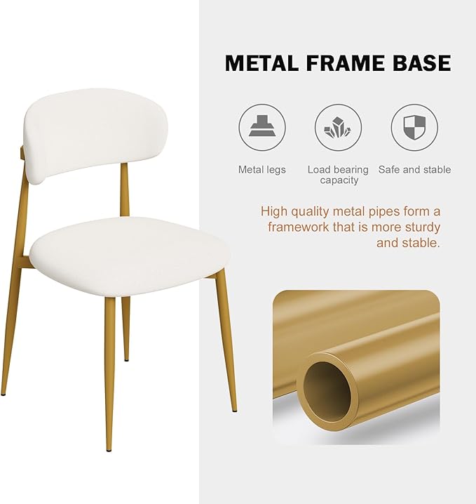 Velvet Dining Chairs Set of 6, Modern Kitchen Chairs with Curved backrests and Metal Legs, Upholstered Dining Chairs for Dining Room,White and Gold
