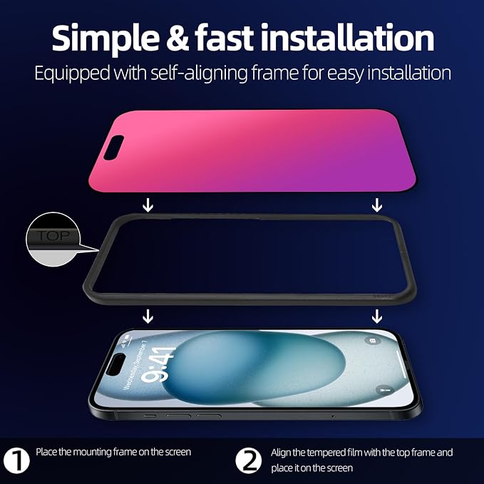2 Pcs Dazzling Gradient Colorful Anti-Spy Tempered Glass Screen Protector Electroplated Anti-Blue LightHD Anti-scratch Privacy Protection (iPhone 14 Pro)