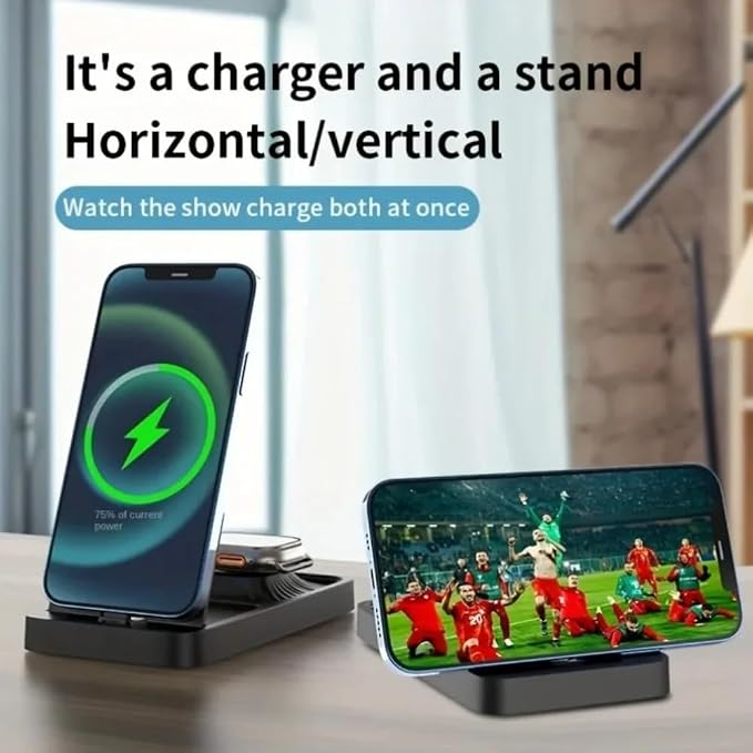 3 in 1 Desktop Foldable Wireless Charger Stand for iPhone 14 13 12 11 Pro Max 10 XS Apple Watch 10 9 8 7 6 5 4 3 2 AirPods Pro 2 (Black)