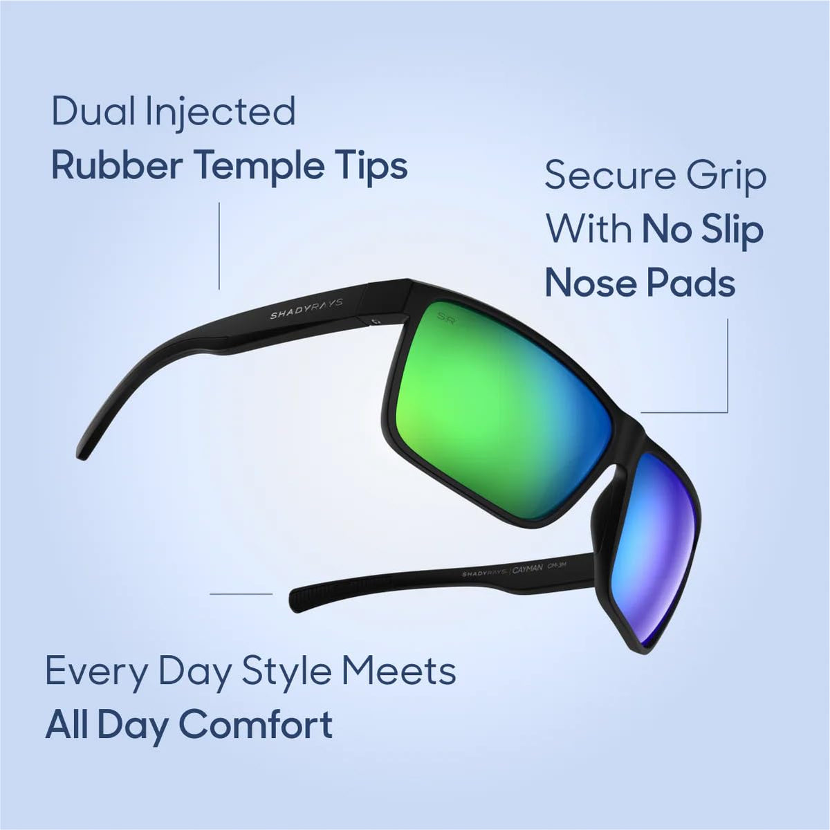 Shady Rays Cayman - Black Ocean/Blue Glacier Mirror Lens, XL