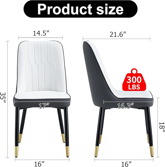 Dining Chairs Set of 8，Modern Dining Chairs, Equipped with PU Leather Backrest Cushions and Black Metal Legs, Suitable for Restaurants, Kitchens, and Bedrooms Dining Room Chairs