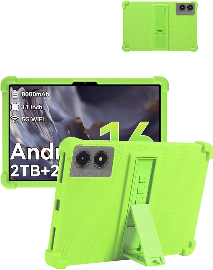 for TABWEE T50 (11 Inch) Android 16 Tablet Protective case ZBAGUG Shockproof Lightweight Silicone Protective Cover with Stand Child-Friendly Protection Easy to Clean Design Green.