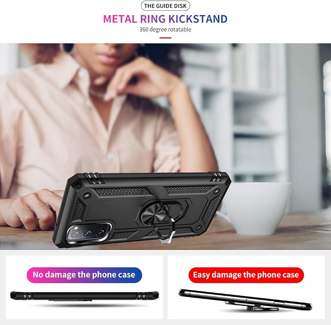 Compatible with Phone Case Samsung Galaxy S20 FE with HD Screen Protector Military Grade 16ft. Drop Tested Ring Shockproof Protective Red