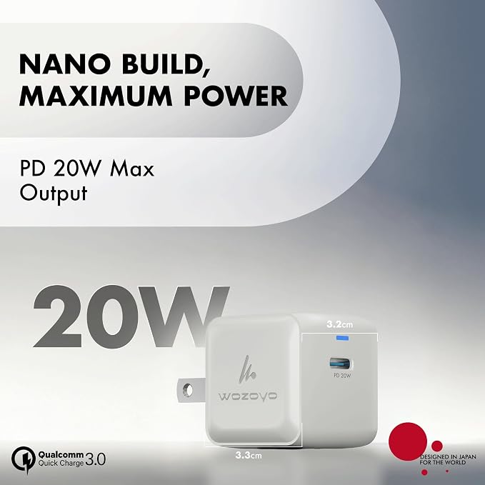 PD 20W GaN Charger Wozoyo Type-C Fast Charger Compatible for iPhone 17/16/16 Pro Max/15 Series/iPad Pro Smartphones &amp Tablets QC 3.0Compact Foldable Plug Design Smart Power Delivery