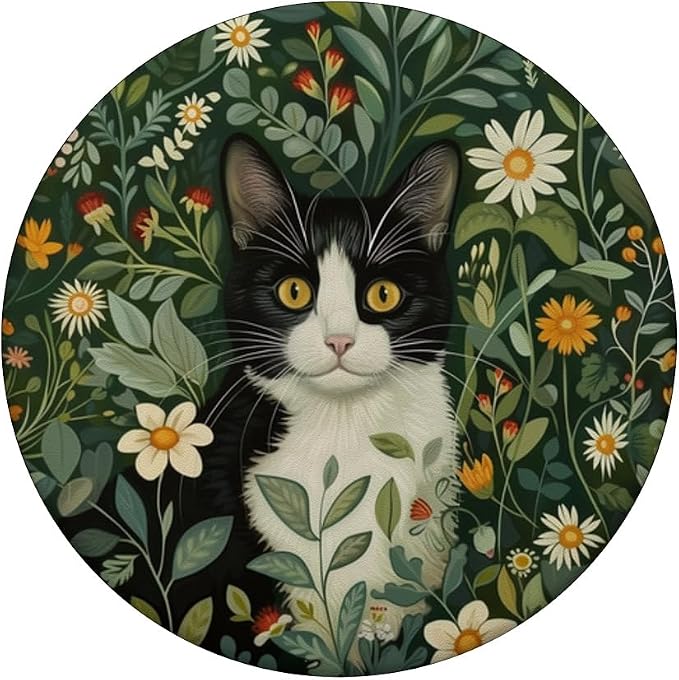 Tuxedo Cat Flowers Floral Botanical PopSockets PopGrip for MagSafe