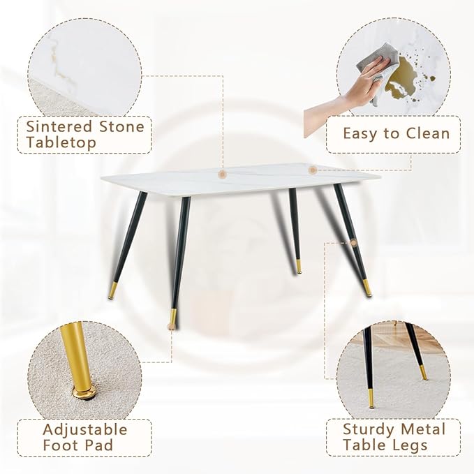 7 Piece Modern Dining Set, 62'' Sintered Stone Dinner Table for 6, Easy to Assemble