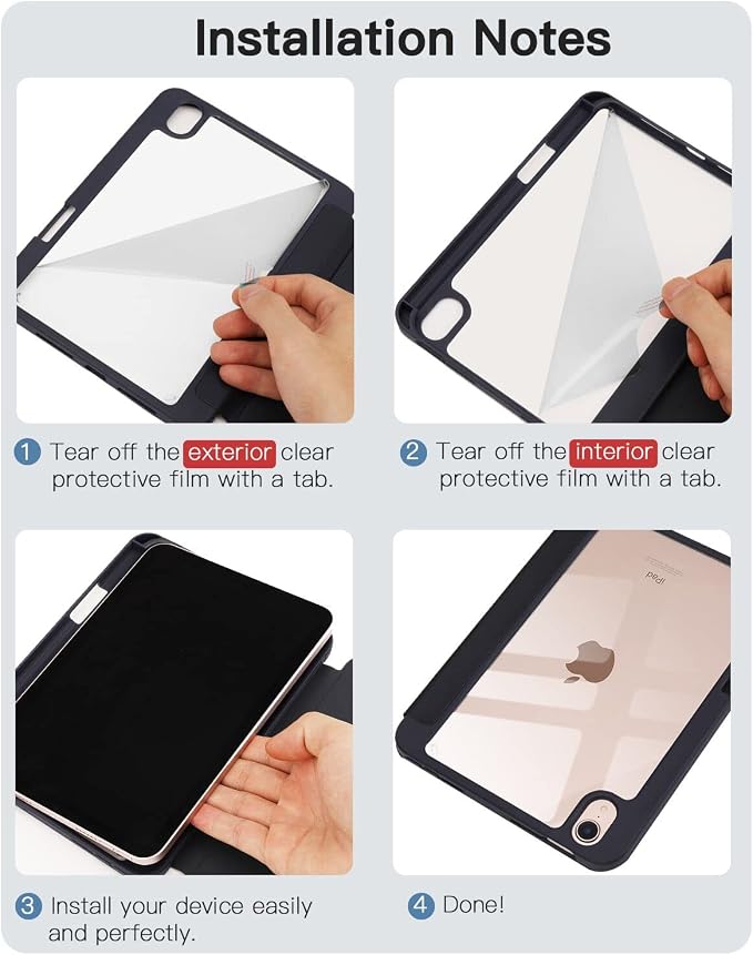TiMOVO Case for iPad 9th/8th/7th Generation 10.2 inch Black | Pencil Holder Slim Trifold Stand Protective Cover Clear Transparent Back Shell Auto Wake/Sleep