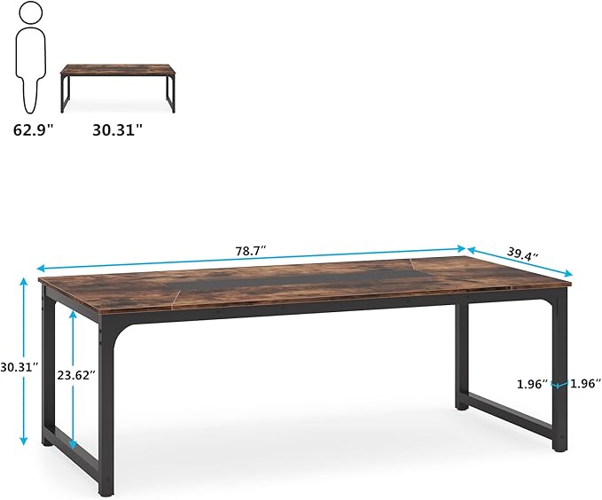 Tribesigns Modern Computer Desk, 78.7 x 39.4 inch X Large Executive Office Desk Computer Table Study Writing Desk Workstation for Home Office,Rustic/Black