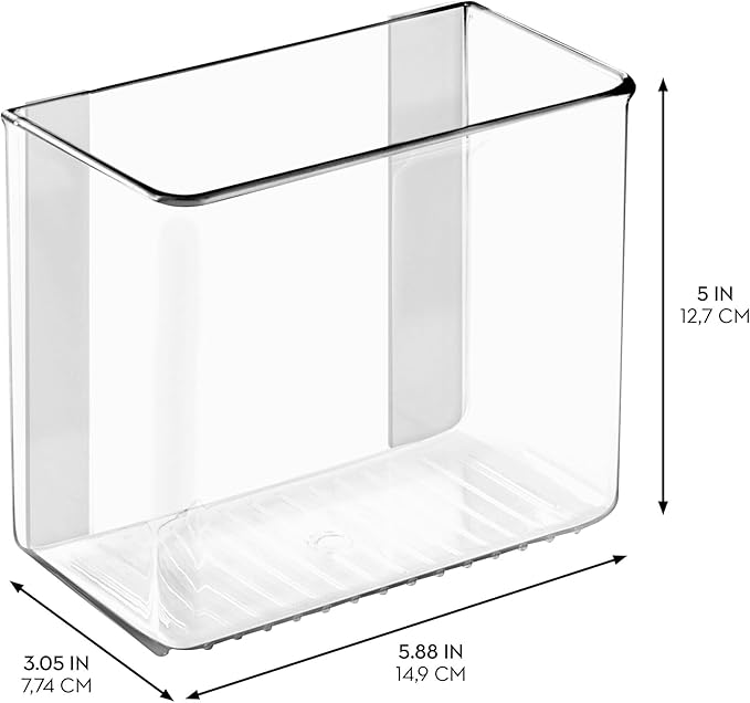 iDesign Adhesive Organizer Bin - Damage-Free Hanging for Kitchen, Bathroom, or Office - Set of 4 - Clear