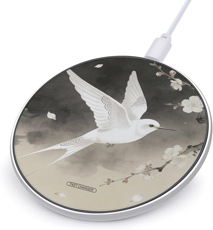 White Feathers Carry Spring Wireless Charger Portable Fast Charging Pad Lightweight Wireless Charging Pad 10W Slim Charging Station for Phone Charger Mat for Travel Home Office Desk