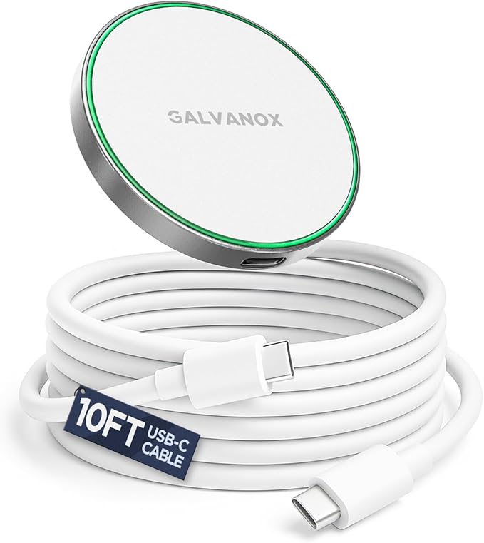 Galvanox Compatible with MagSafe Wall Mounted Magnetic Wireless Charger (15W) Fast Charging Stick-on Adhesive Design with Removable USB-C Cable (Black 10 FT)