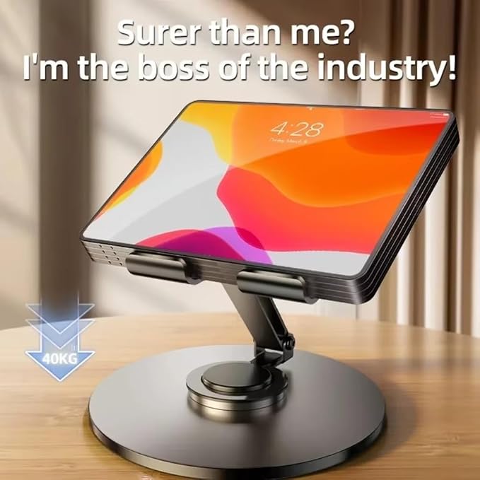 360° Rotation Adjustable Aluminum Alloy Foldable Tablet &amp Phone Stand Universal Desktop Mount for iPhone iPad (Black)