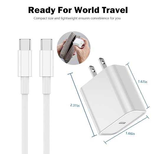 iPhone 17 16 15 Charger Fast Charging 2Pack 10FT Extra Long USBC to C Cable Cord with 20W Apple iPad USB C Fast Charger USB C Wall Charger Block for iPhone 17/16 Pro Max/17 Air/16 Pro/15/15 PlusiPad