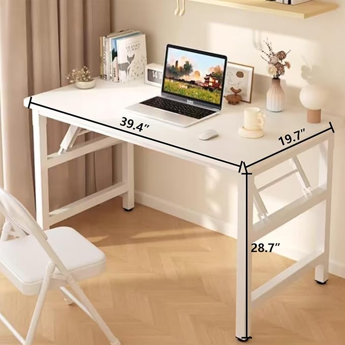 39.4 Inch Folding Table，Square Folding Desks for Small Space,Small Foldable Desk No Assembly,Black.