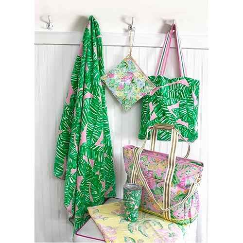 Lilly Pulitzer Towel Tote Bag, Travel Beach Towel with Terrycloth Tote Bag and Interior Pockets, 40 x 70, Let's Go Bananas