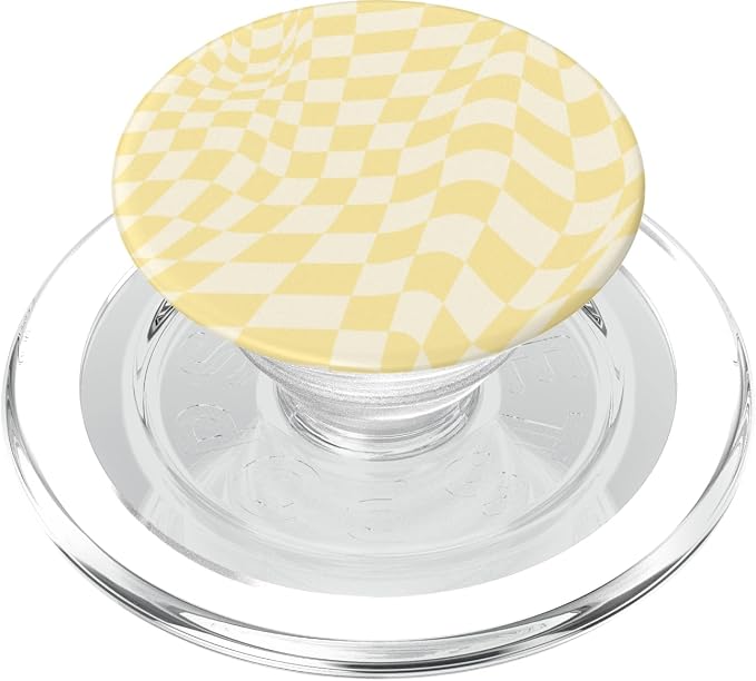 Retro Butter Yellow Checkered Pattern Wavy Checkerboard PopSockets PopWallet for MagSafe