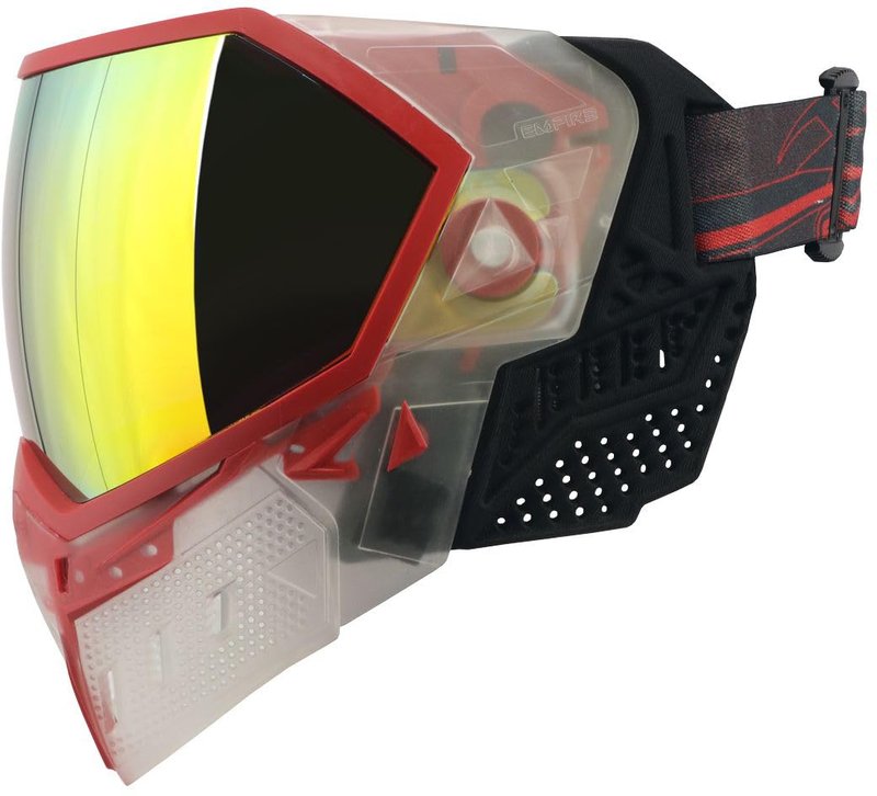Empire EVS Paintball Mask/Goggle Clear/Red w/PBB Barrel Plug - Fire Mirror Thermal Lens Combo Package