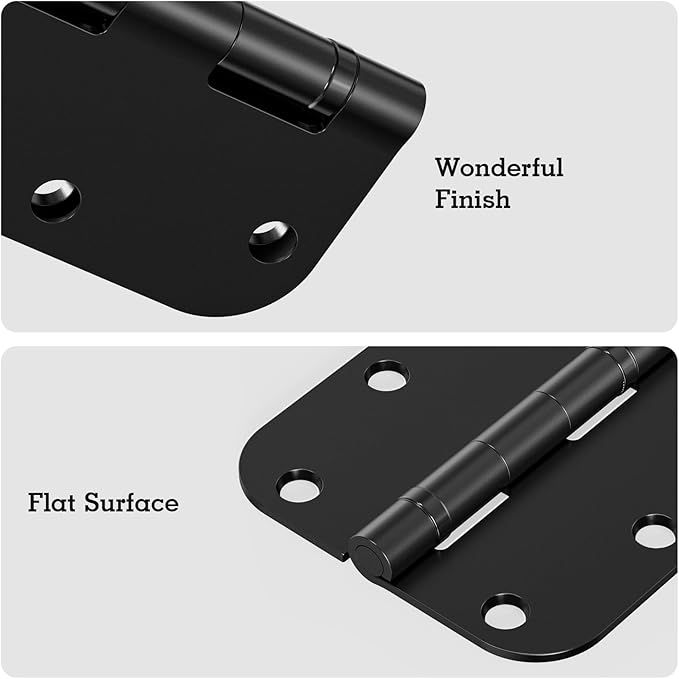 1 Pack Ball Bearing Door Hinges Matte Black 3.5 Inch 5/8" Radius Round Anti Squeak Interior 3-1/2"Flat Iron Bifold Standard Office Bedroom Indoor for Doors 3 ½" Hardware Home House Decor Accessories