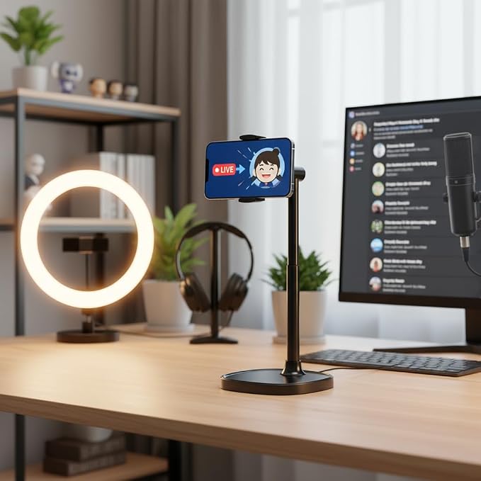Adjustable Cell Phone Stand360° Rotating Lifting Mobile Phone Holder | for DeskVideo Recording HomeOffice Compatible with All iPhone for Galaxy