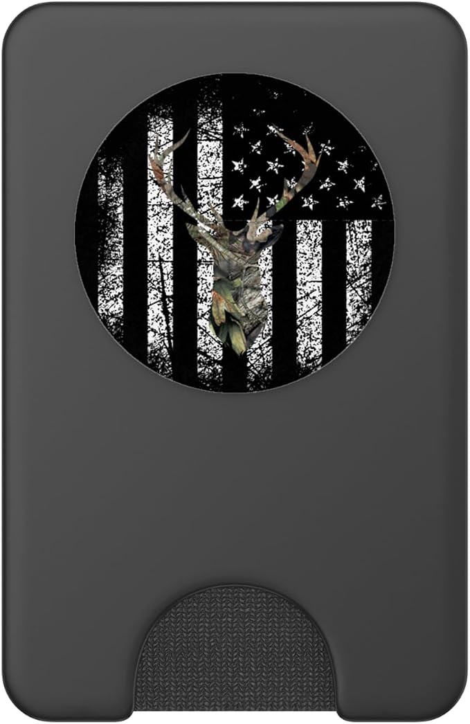 Deer Buck Hunting USA Flag Brown Camouflage Black PopSockets Adhesive PopGrip
