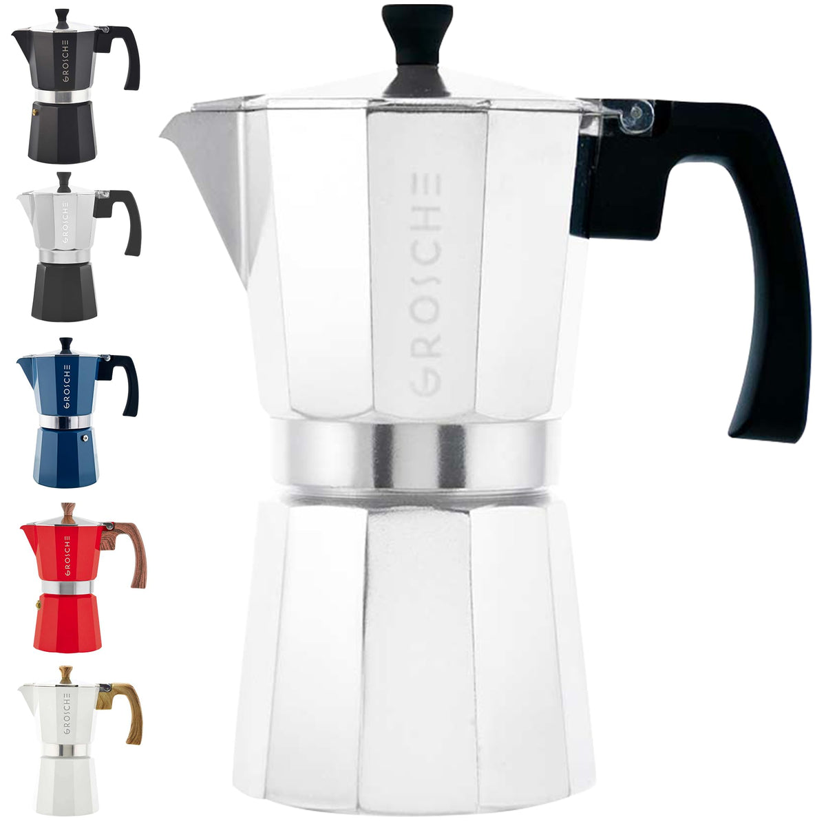 GROSCHE Milano Stovetop Espresso Maker Moka Pot 6 espresso Cup, 9.3 oz Blue