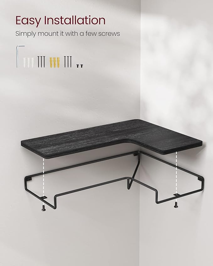 VASAGLE Corner Shelf Wall Mount Set of 2, Corner Floating Shelves, Small Corner Wall Shelf for Decor Storage, for Living Room Bedroom Kitchen Bathroom, Black ULLS831B22
