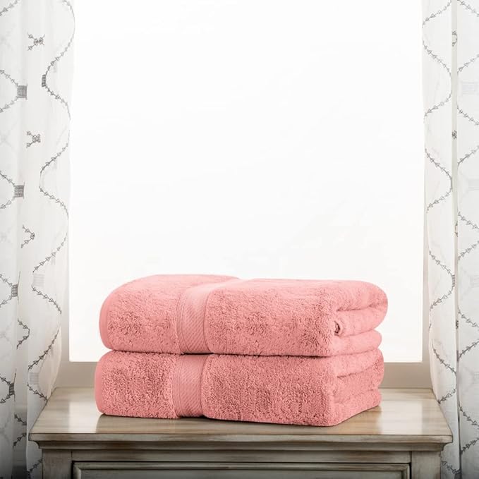 Superior Egyptian Cotton Pile Bath Towel Set of 2, Ultra Soft Luxury Towels, Thick Plush Essentials, Absorbent Heavyweight, Guest Bath, Hotel, Spa, Home Bathroom, Shower Basics, Tea Rose