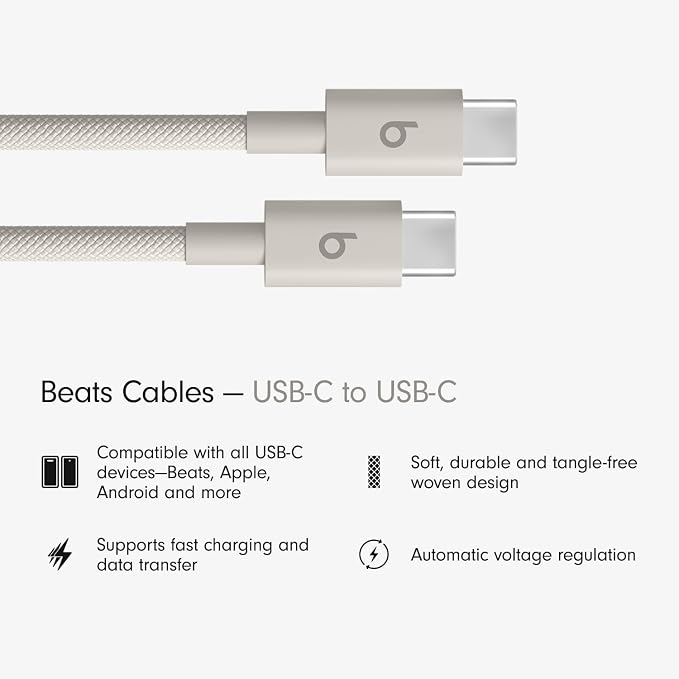 Beats 240W USB-C to USB-C Braided Cable Fast Charging Durable/Tangle Free Compatible with Apple and Android Devices (3 m/10 ft) – Bolt Black