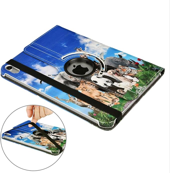 Case for iPad 10th Generation 10.9 Inch 2022 Released Model Number: A2696 A2757 A2777-360 Degree Rotating Protective Stand Cover with Auto Sleep/Wake (Animal)