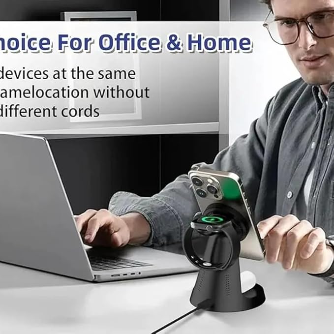 Desktop 3-in-1 Travel Magnetic Wireless Charger Dock for Magsafe iPhone 17 16 15 14 13 12 Apple Watch 11-2 Airpods Pro 3/2 Fast Charging (Black)