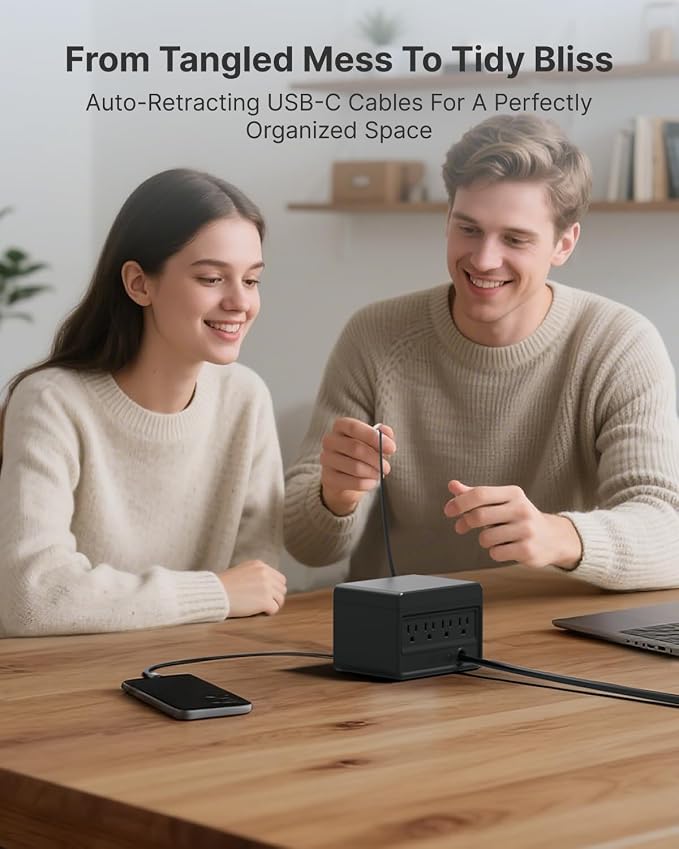 4 65W Type-C Retractable Wall Chargers and 1 Power Strip 12-in-1 Modular Charging Station