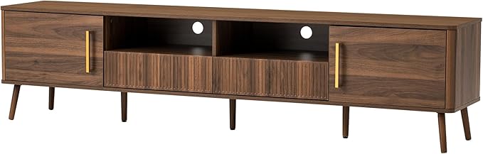 Merax Mid Century 78" TV Stand, Modern Entertainment Center for TVs up to 85", Media Console with Storage, Open Shelf, 2 Cabinets & 2 Drawers for Living Room, Office