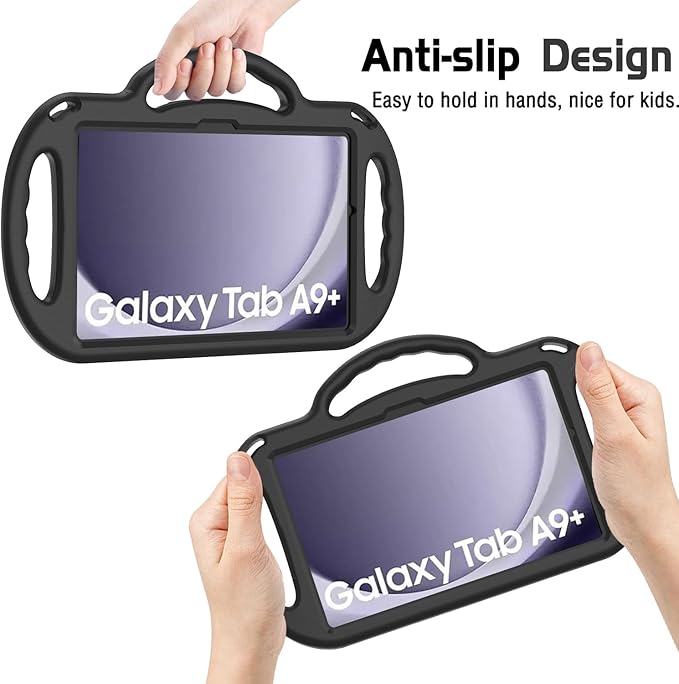 Kids Case for Samsung Galaxy Tab A11+ Plus/A9+ Plus 11 Inch Case with Strap Shockproof Lightweight Handle Stand 2025/2023 Model with Lanyard Black