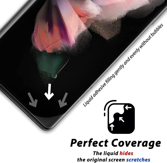 DOME GLASS Whitestone Screen Protector for Galaxy Z Fold 3 2021 Full Tempered Glass Shield with Liquid Dispersion Tech with UV lamp [Easy to Install Kit] - 2 Pack
