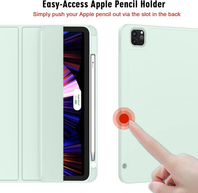 New iPad Pro 11 Inch Case 2022(4th Gen)/2021(3rd Gen)/2020(2nd Gen) with Pencil HolderSmart iPad Case [Support Touch ID and Auto Wake/Sleep] with Auto 2nd Gen Pencil Charging (Deep Pink)