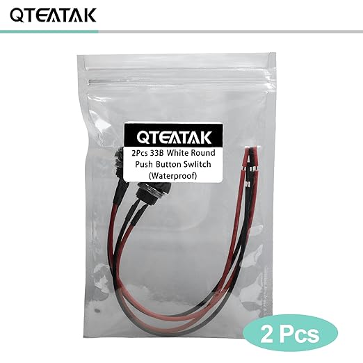 QTEATAK 1/2"(12mm) Pre-Wired Mounting Hole On/Off White Mini Round Waterproof Momentary Push Button Switch JF-33B -2Pack