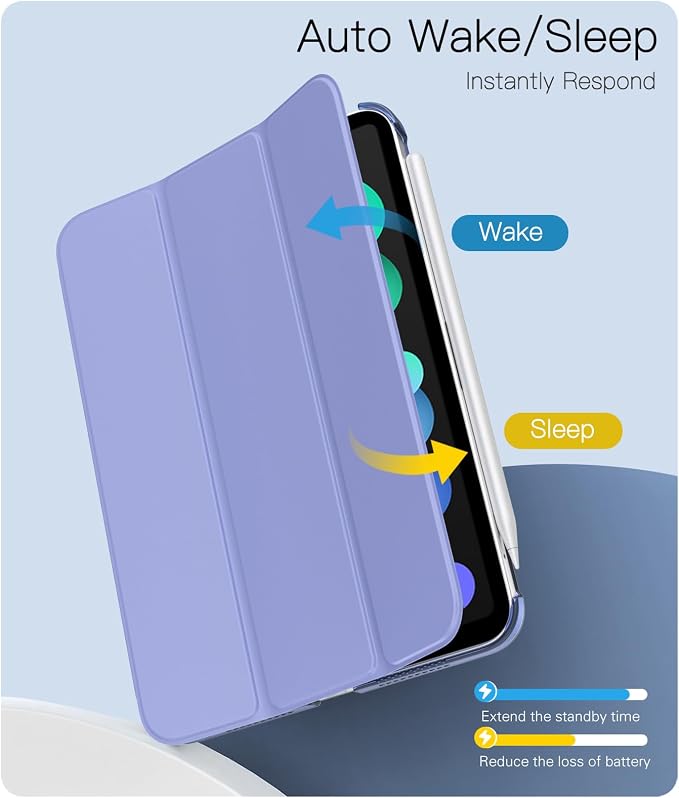 TiMOVO Case for iPad mini 7 A17 Pro 8.3 &amp mini 6th Gen - Black | Slim Translucent Hard Back Folio Cover Support Touch ID Auto Wake/Sleep