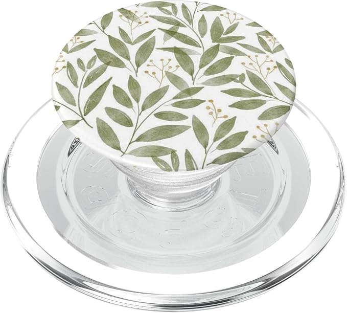 Green Botanical Leaf Pattern PopSockets PopWallet for MagSafe