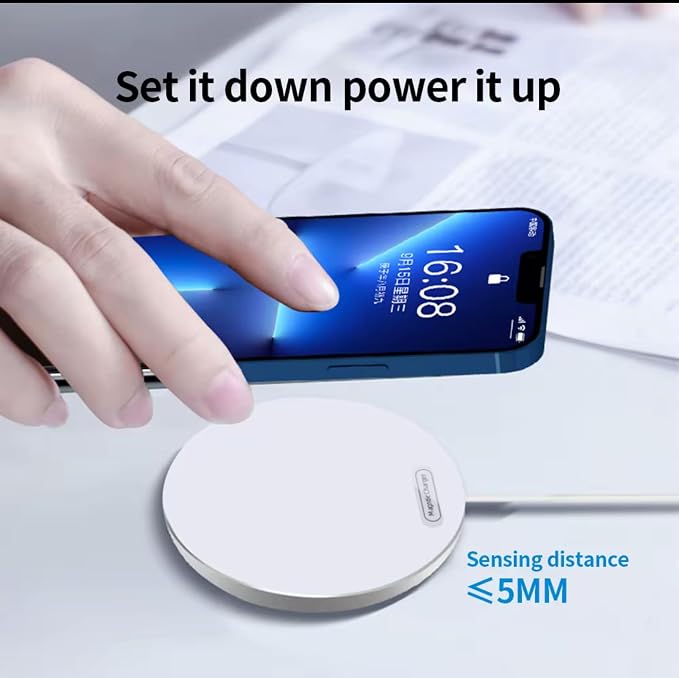 Magnetic Wireless Fast Charger for iPhone 16 15 14 13 12 Series &amp Earbuds 4-2 Pro Strong Magnet Aluminum Alloy USB-C/A Ports Ultra-Thin &amp Portable Ideal for Desk &amp Bedside (White)