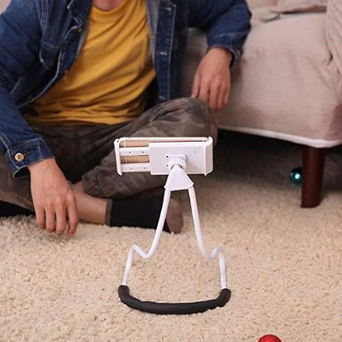 Flexible Long Arms Stand Clip HolderHanging on Neck Universal Lounger's Bracket for Mobile Phone Tablet PC Desktop(Black)