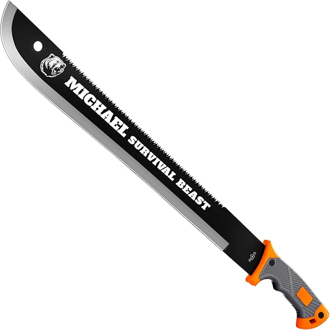 Machete with Saw 25" / 19" Heavy Duty Tool & Sheath - Ergonomic No-Slip Handle - Survival Knife with Serrated Blade - Machetes for Bushcraft Hunting Garden Cutting Trees and Yard Work