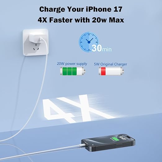 iPhone 17 16 15 Charger Fast Charging 2Pack 10FT Extra Long USBC to C Cable Cord with 20W Apple iPad USB C Fast Charger USB C Wall Charger Block for iPhone 17/16 Pro Max/17 Air/16 Pro/15/15 PlusiPad