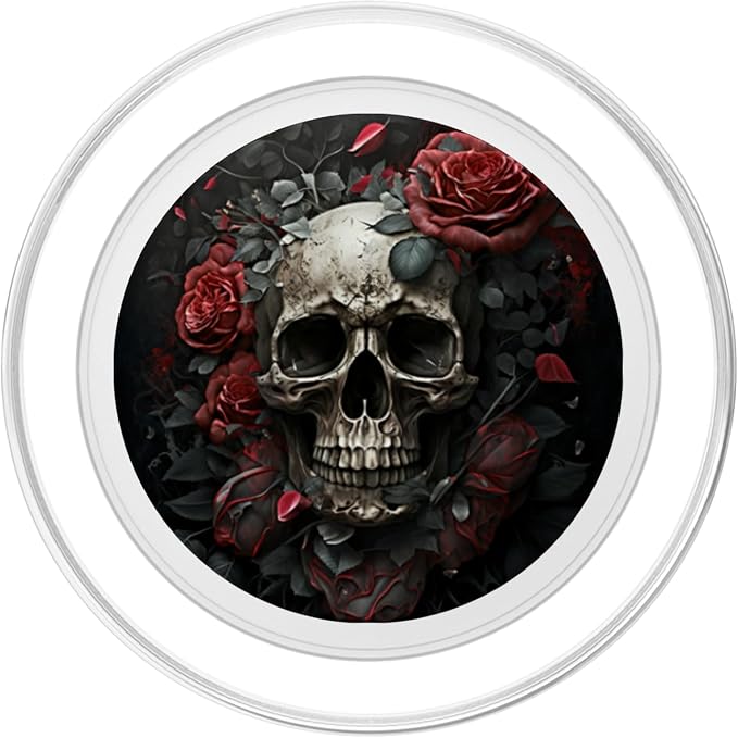 Skull Floral Wild Roses Pattern Flowers Skull PopSockets Adhesive PopGrip