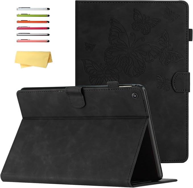 Fire HD 8 Case Slim Folding Stand Auto Wake/Sleep Wallet Case with Cards/Cash Holder for Amazon Fire HD 8(8th/7th/6th Gen 2018/2017/2016 Release)-Black