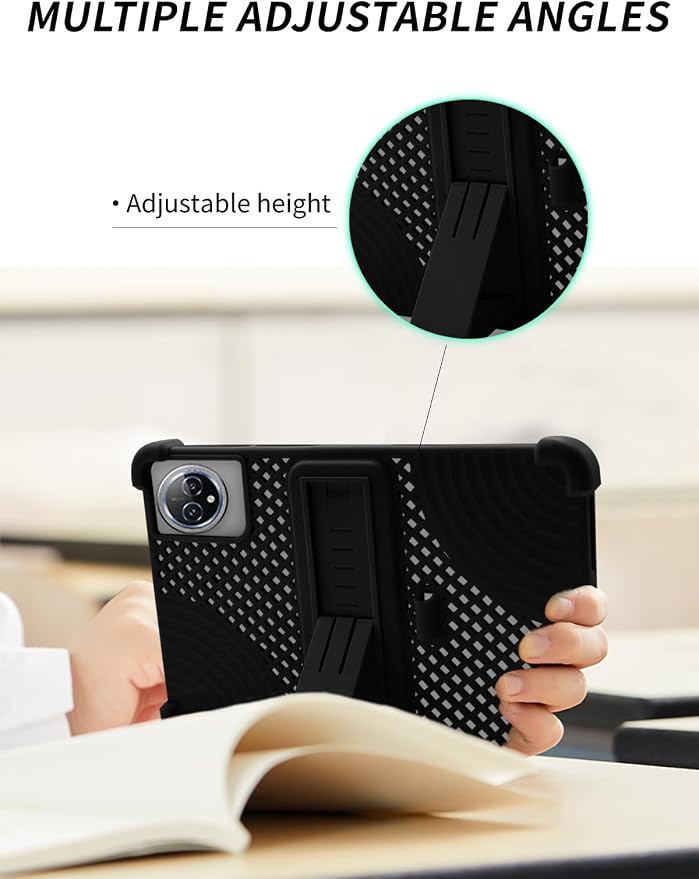 Case for Raemond K80 Tablet 10 Inch Android 15WUNIAK Hollow Back DesignHeat Dissipation Shockproof Lightweight Adjustable Kickstand Silicone Shell&ampKids Friendly Soft CaseBlack