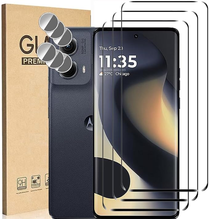 3+3 Pack for Moto Edge 2024 Screen Protector + Camera Lens Protector | HD Clear 9H Hardness Anti-Scratch No Bubble Tempered Glass Screen Protector Film for Motorola Moto Edge 5G 2024 6.6