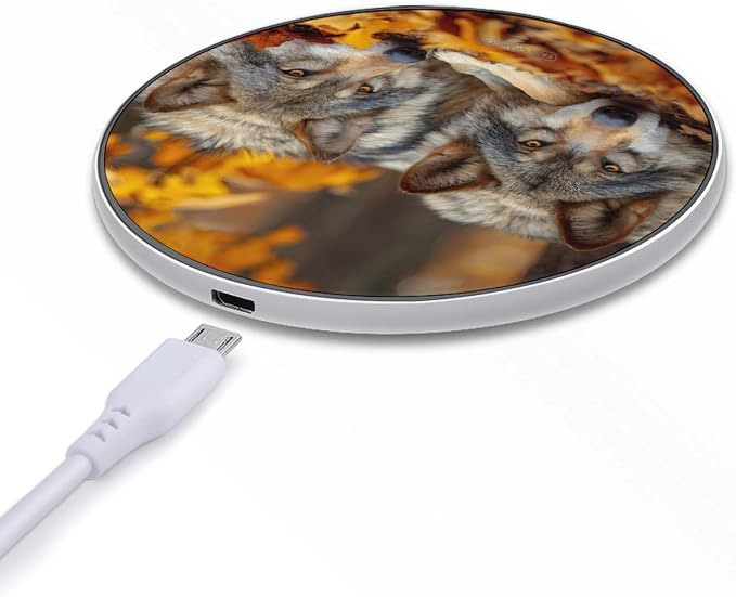 Autumn Wolf Wireless Charger SlimWireless Charging Pad Anti-Slip Charger Mat for Men Women
