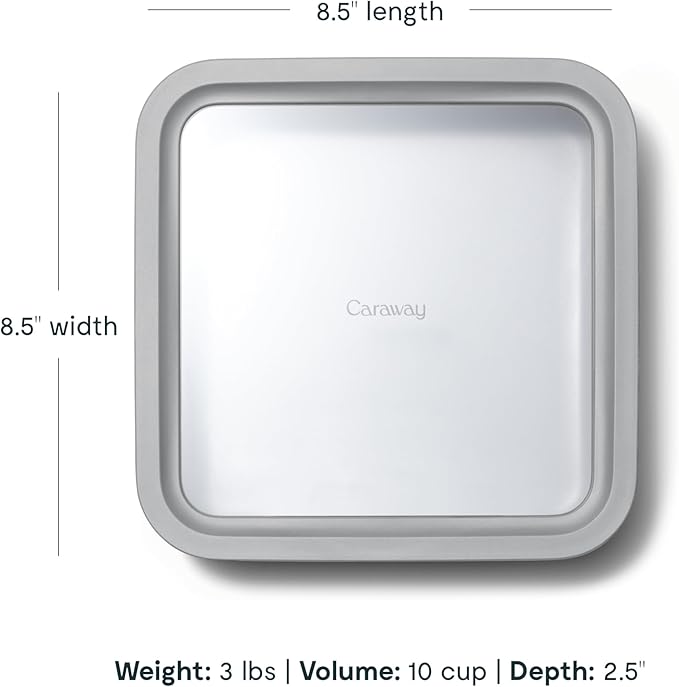 Caraway Glass Food Storage - 10 Cup Glass Container - Ceramic Coated Food Container - Non Stick Lunch Box with Lids - Dishwasher, Oven, & Microwave Safe - Square Shape - Gray