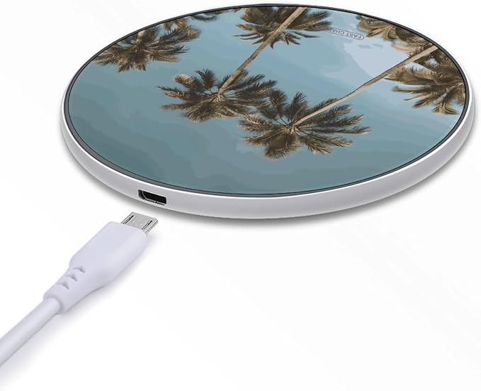 Tall Tropical Palm Trees Wireless Charger 10W Fast Charging Pad Anti-Slip Qi Certified Wireless Charging Pad Charging Station Portable Phone Charger for All Wireless Charging Smartphone